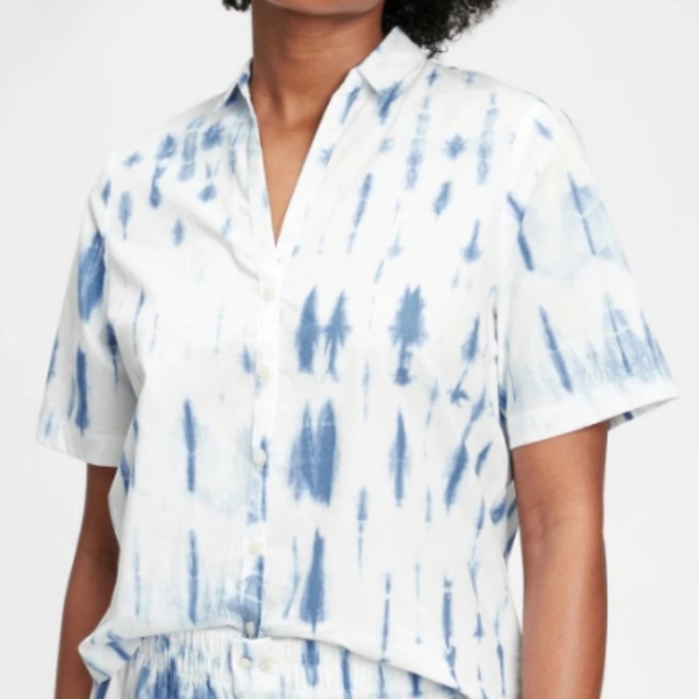 NEW! LOVE by GAP Poplin Cotton Pajama Top Blue Tie Dye - XL